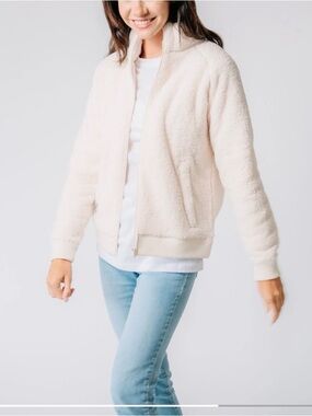Women's GOAT brand Cream Sherpa Zip-Front Jacket